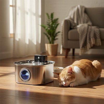 Fontaine à eau Chat sans fil silencieuse pour sommeil paisibles