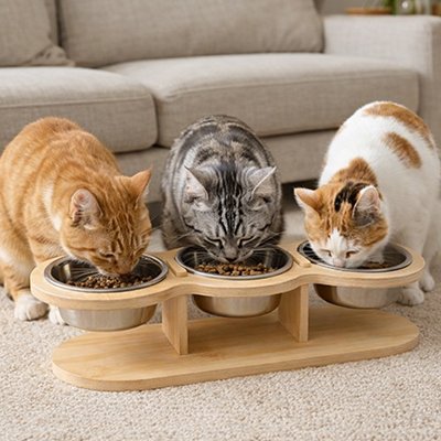 Gamelle Chat surélevée alimentée nourriture pour 3 chats qui mange