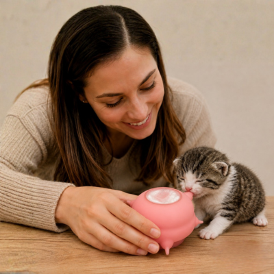 biberon chaton utiliser par une propriétaire avec son chaton