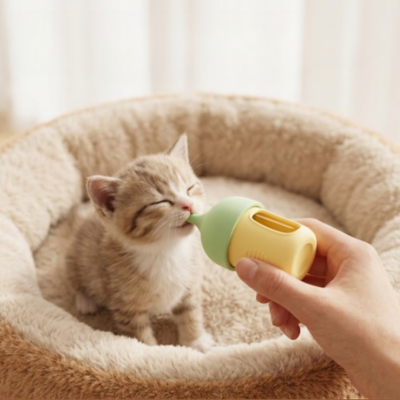 biberon pour chatons allaiter chaton dans panier moelleux