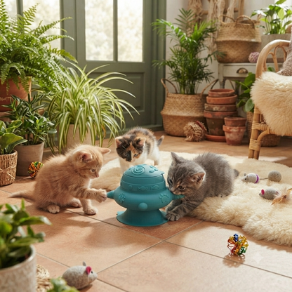 biberon pour chatons jouant avec distributeur salon verdoyant