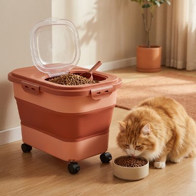 Boite à croquettes Chat rose pâle et rose foncé