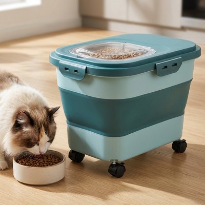 Boite à croquettes Chat vert pâle et vert foncé