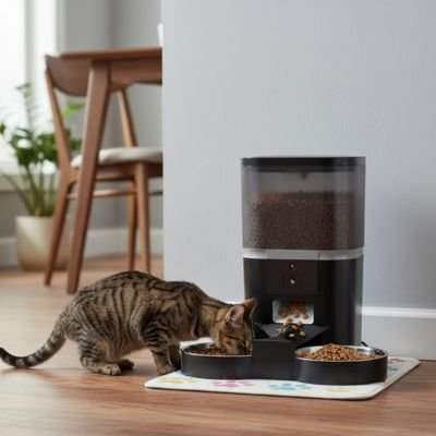 Distributeur automatique croquettes chat de couleur noir