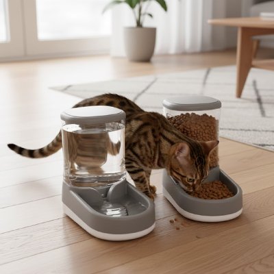 Distributeur automatique de croquettes pour Chat gris