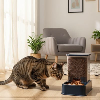 Distributeur croquette Chat automatique en plastique qui est durable