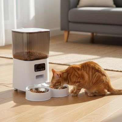 Distributeur croquettes chat avec deux bols intégrés