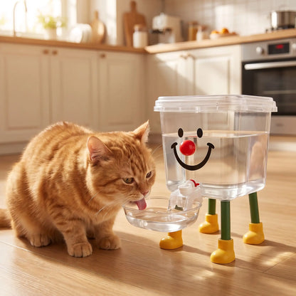 Distributeur d'eau pour chat utilisé par un chat roux en cuisine