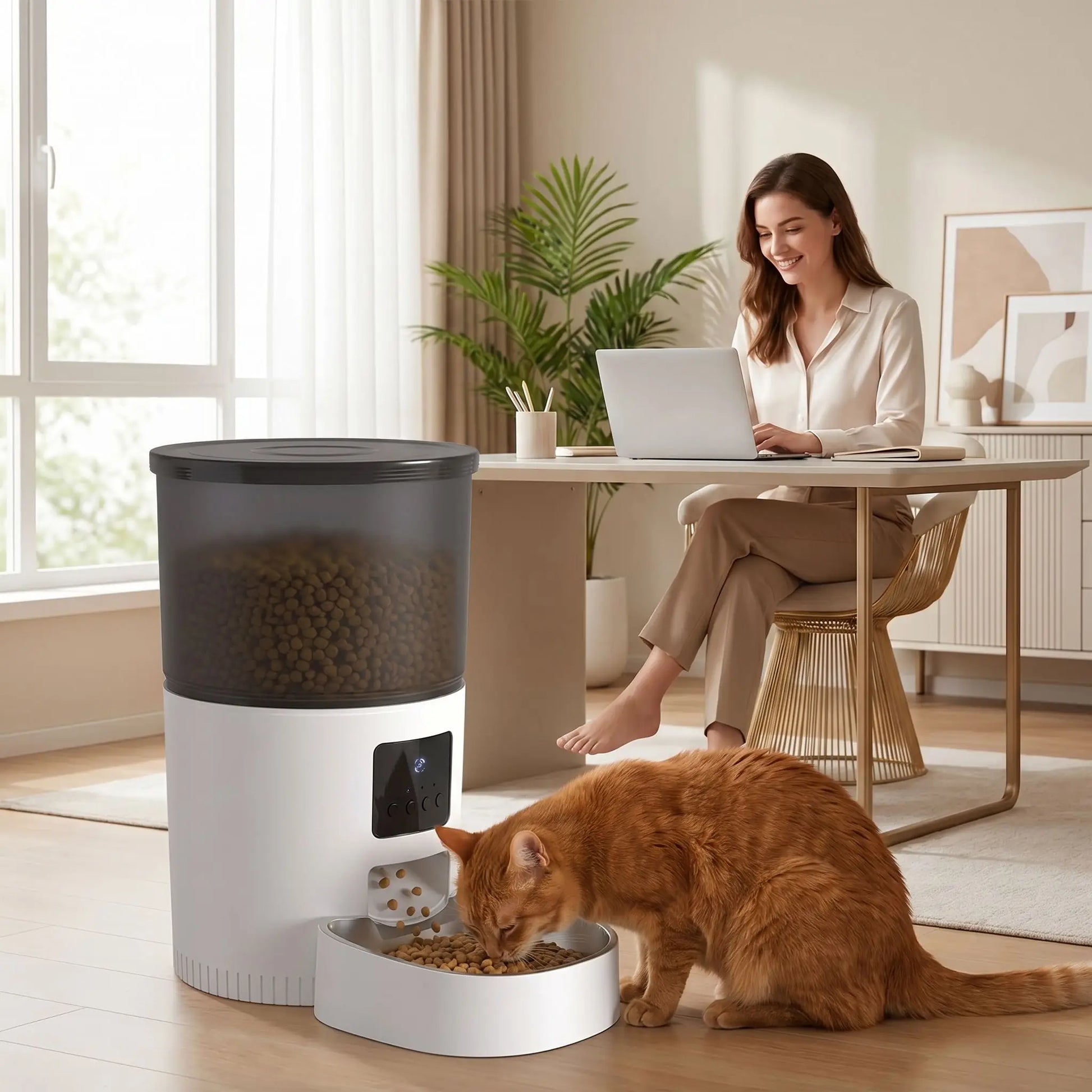 Distributeur de croquettes chat pendant télétravail serein