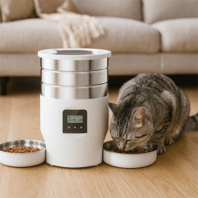 Distributeur de croquettes pour chat avec deux bols