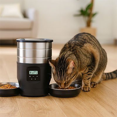 Distributeur de croquettes pour chat en acier inoxydable alimentaire