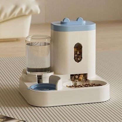 Distributeur eau et croquettes pour chat avec couvercle bleu