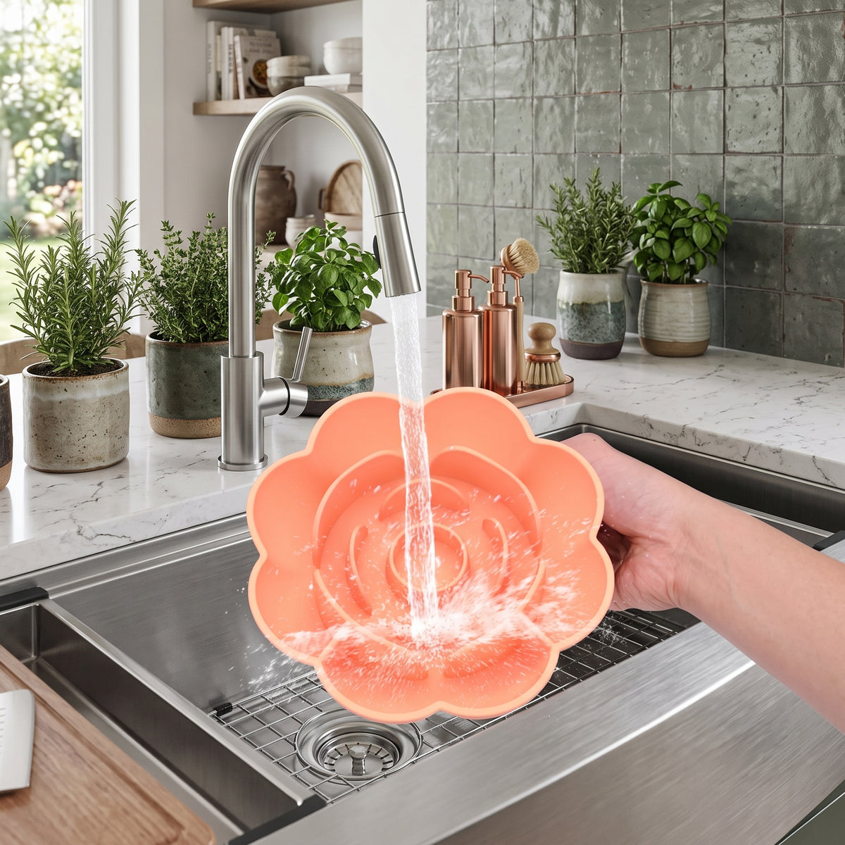 gamelle anti-glouton chat en silicone rincée sous l'eau courante