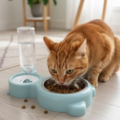 Gamelle chat 2 en 1 bleu