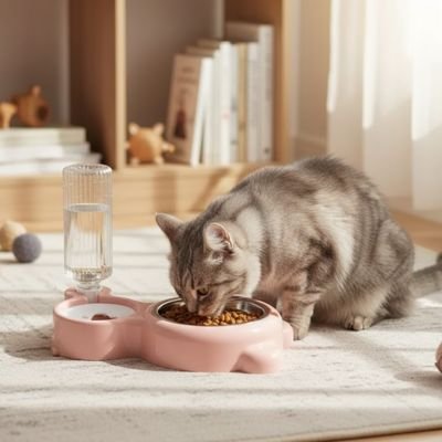 Gamelle chat 2 en 1 rose