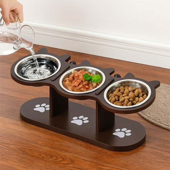 Gamelle Chat surélevée avec support et 3 bols en acier inoxydable 