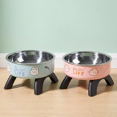 Gamelle Chat surélevée disponible en deux couleurs rose et menthe