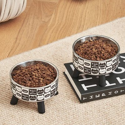 Gamelle Chat surélevée est en deux exemplaires pleine de nourriture