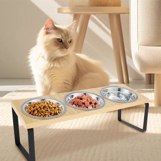 gamelle chat surélevée incluant trois bols pour tout type nourriture