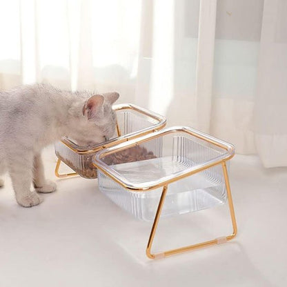 Gamelle chat Surélevée transparente double utiliser par chat blanc et gris