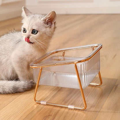 Gamelle chat Surélevée transparente utiliser devant chat blanc et gris