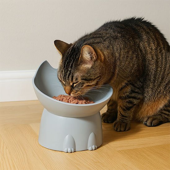 Gamelle Chat surélevée turquoise plein nourriture utilisé par chat