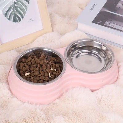 Gamelle double chat rose pastel