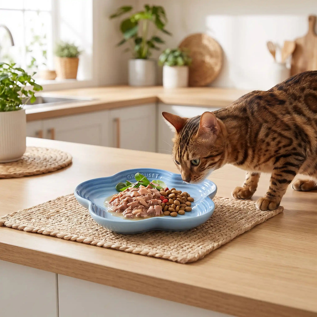 gamelle en ceramique pour chat utilisée par bengal en cuisine