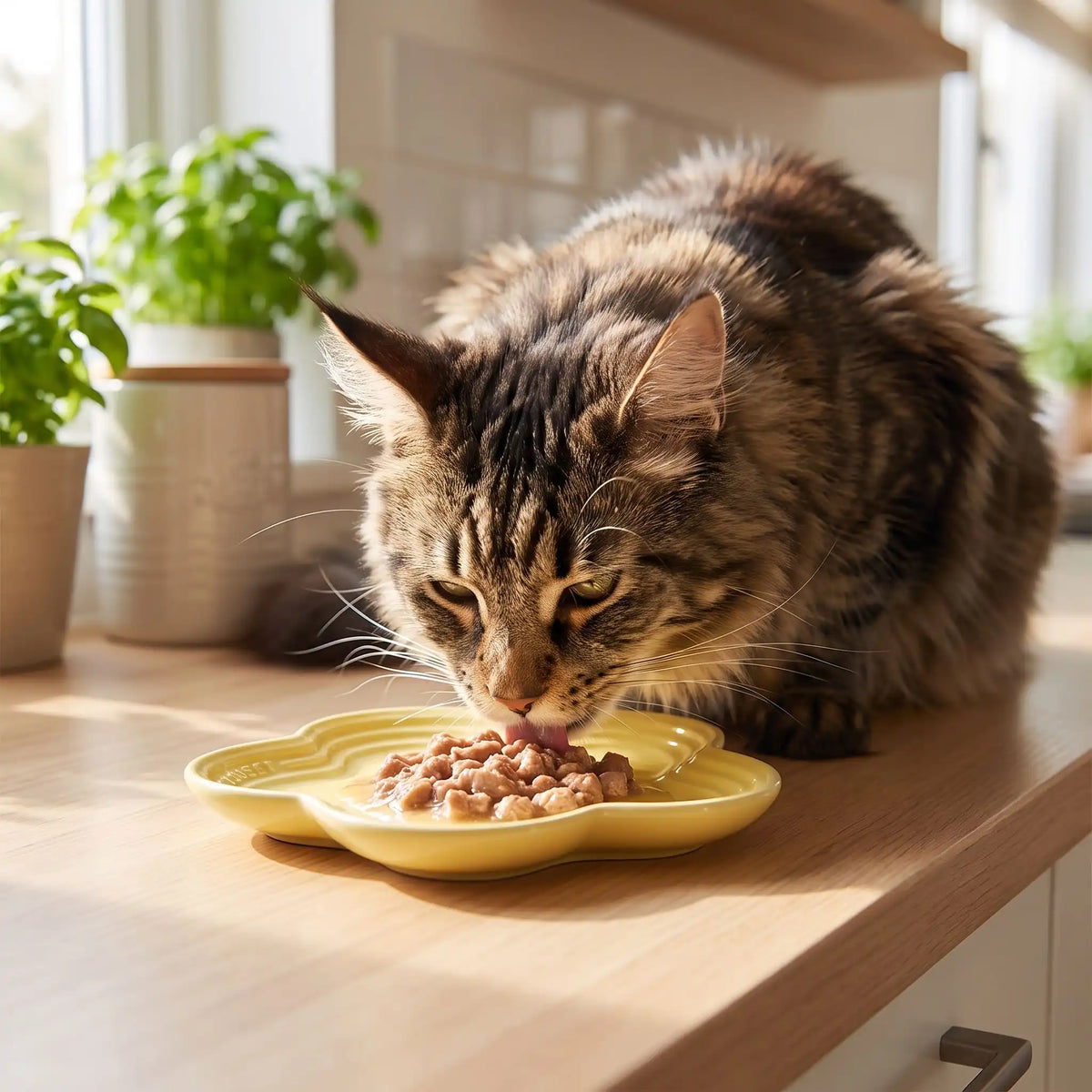 Gamelle en ceramique pour chat utilisée par chat en cuisine
