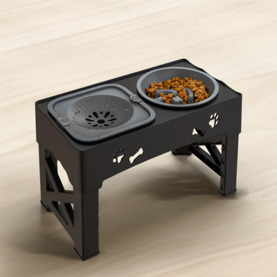 gamelle pour chat anti glouton surélevée noir