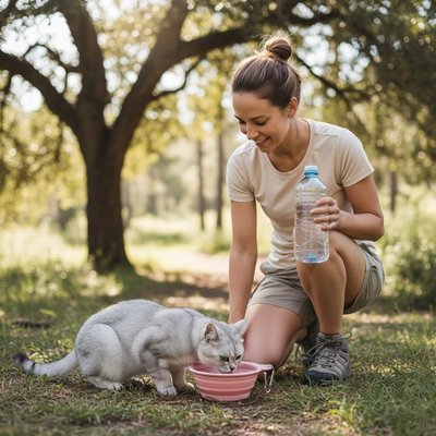 Gamelle pour chat rose au parc utiliser par chat