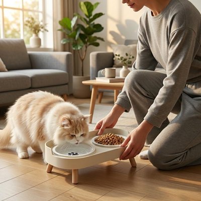 Gamelle pour Chat surélevée qui est déposé devant un chat 