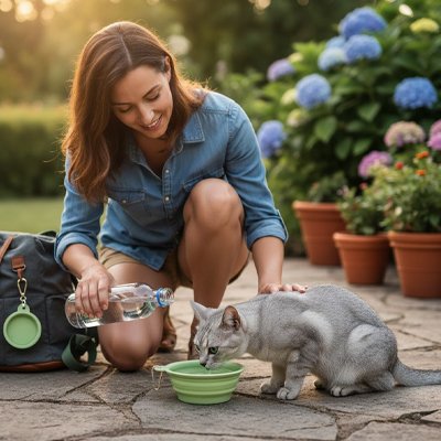 Gamelle pour chat vert utiliser en terrasse par chat