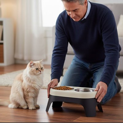 Gamelle surélevée Chat déposé près d'un chat par propriétaire