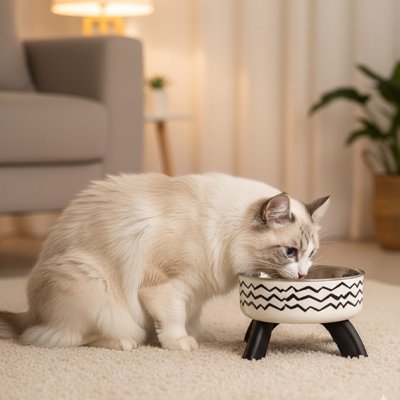 Gamelle surélevée chat Rayures noires et blanches avec chat
