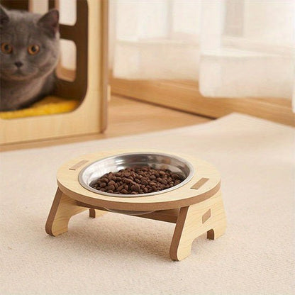 Gamelle surélevée chat simple près d'un chat gris