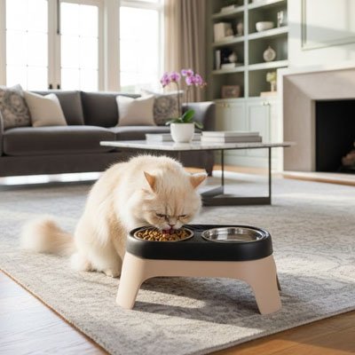 Gamelle surélevée Chat utilisé par chat au salon moderne